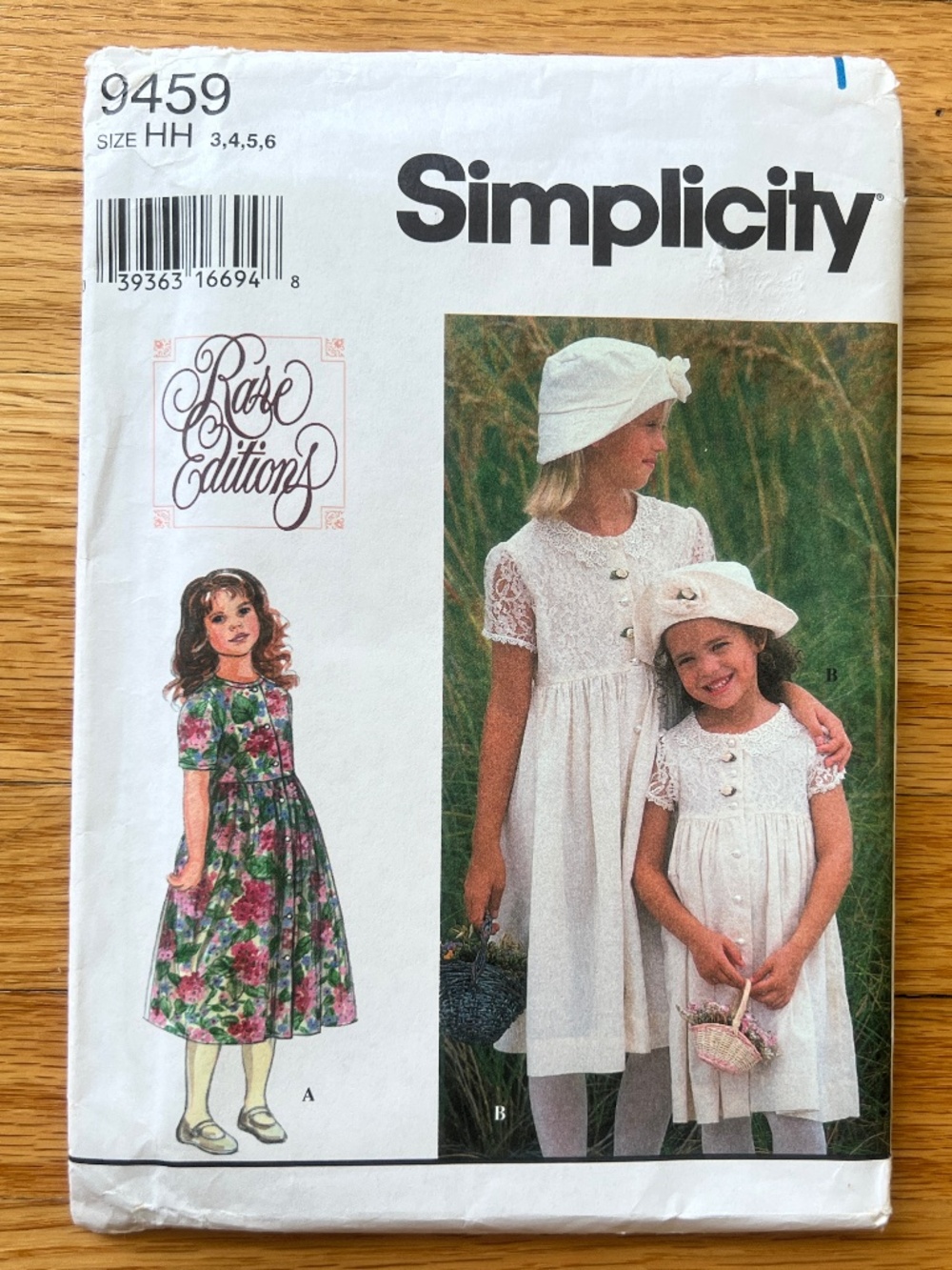 Vintage 90s Girl's Dress and Hat Sewing Pattern Size 3-6 Simplicity 9459 UNCUT